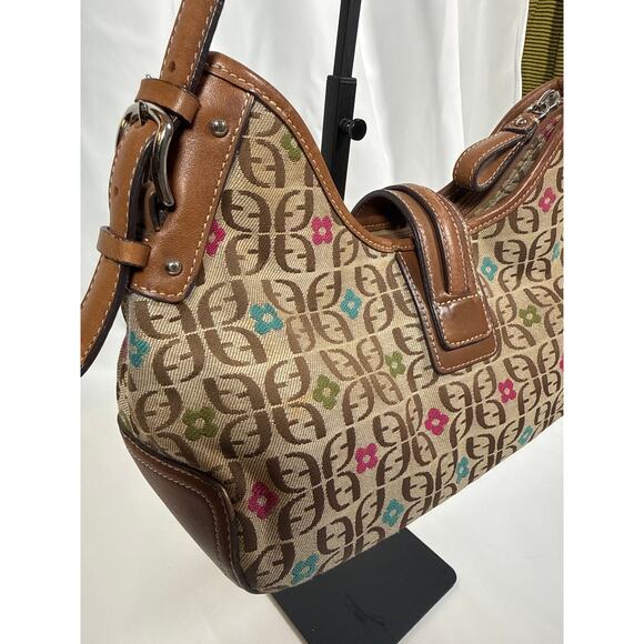 Vintage Fossil Handbag Y2K Leather & Canvas With Floral Design Small Tan - Picture 6 of 10